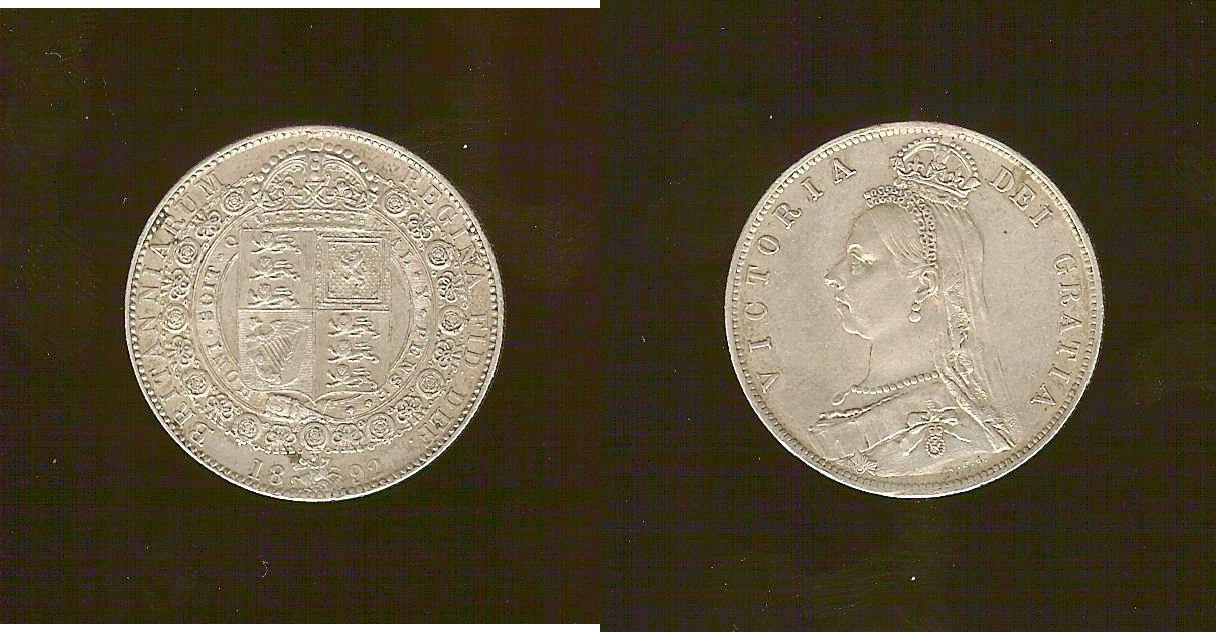 ROYAUME-UNI 1/2 Crown Victoria buste du jubilé 1892 SUP